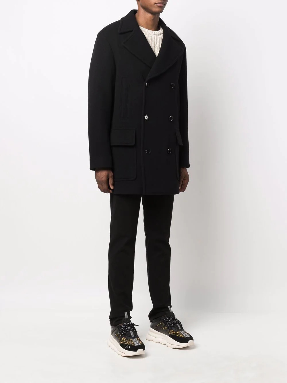 logo-plaque wool coat - 3