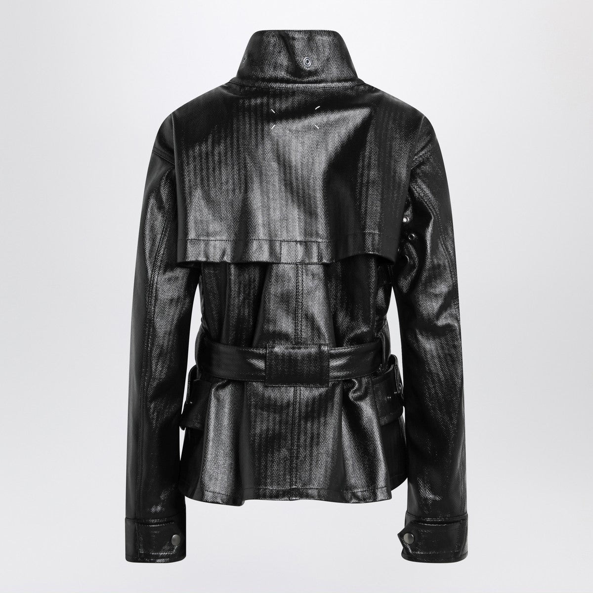 Maison Margiela Black cotton laminated belted jacket - 2