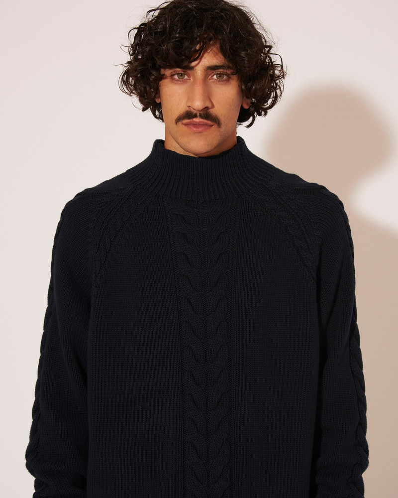 SAUL - Cotton-cable oversized crew-neck sweater - Navy 5