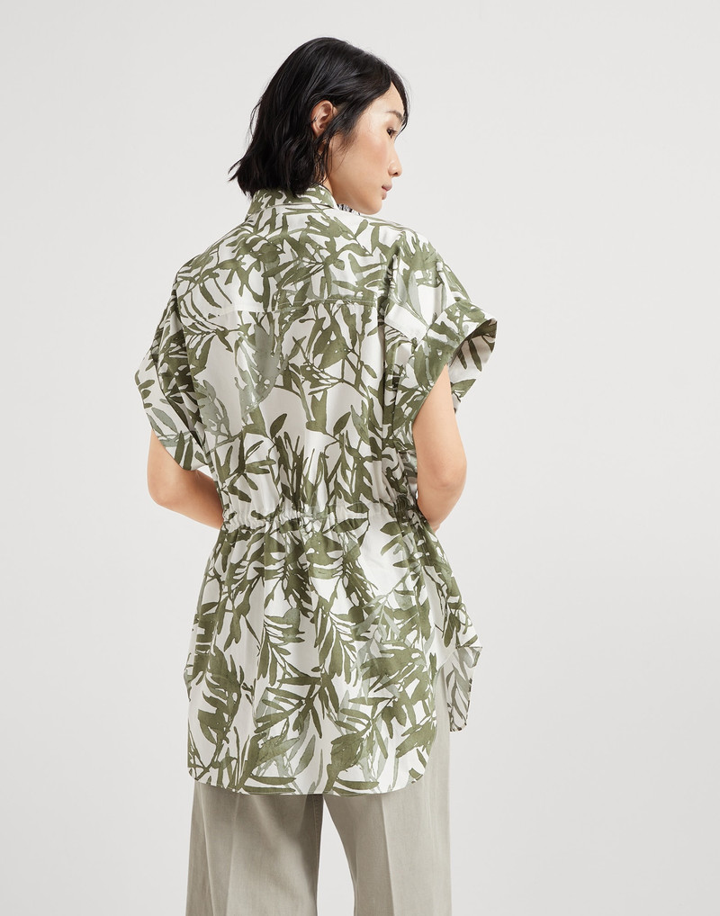 Brunello Cucinelli Cotton herbarium print poplin short sleeve shirt with shiny collar detail outlook