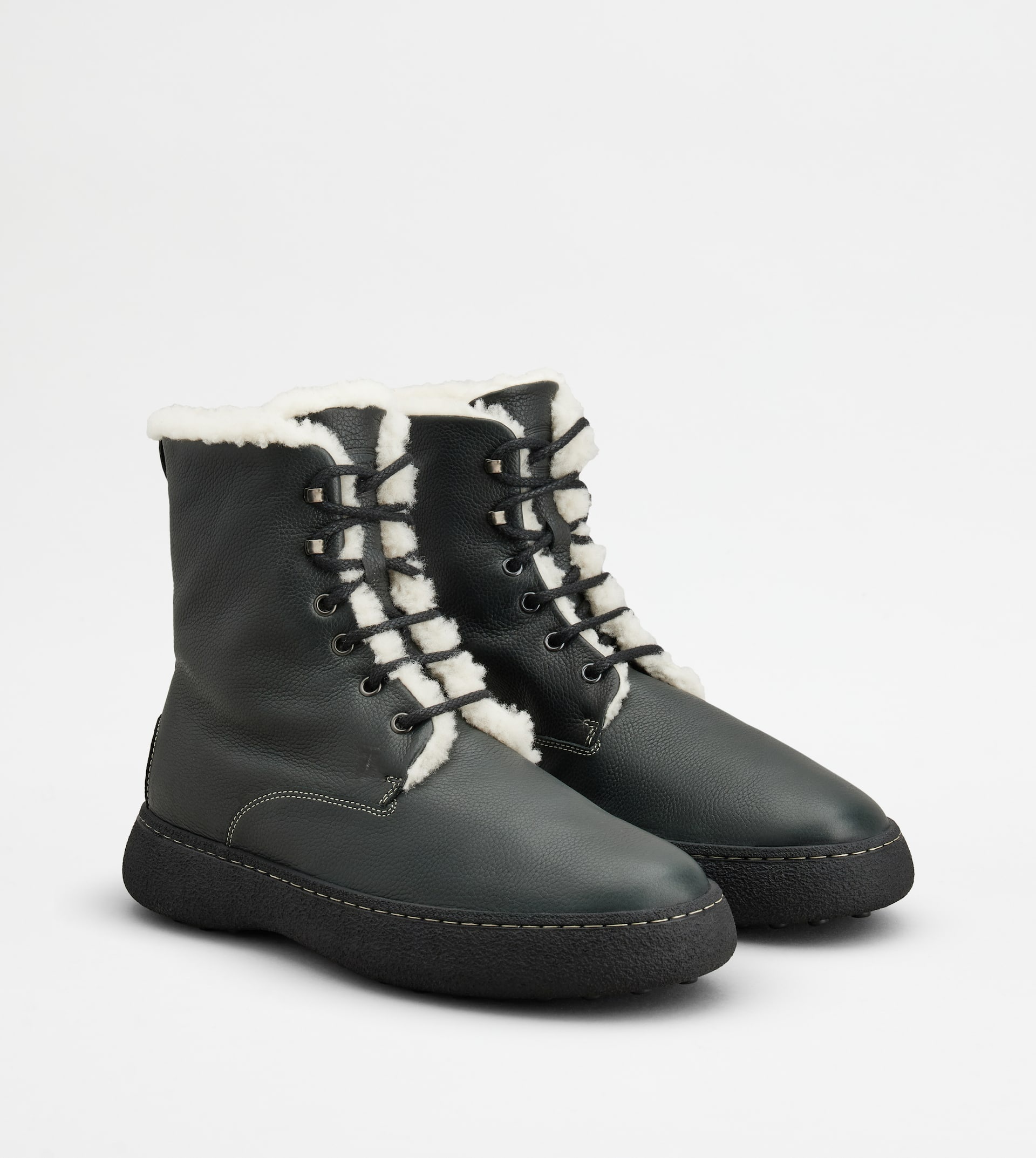 TOD'S W. G. LACE-UP ANKLE BOOTS IN LEATHER - BLACK - 3