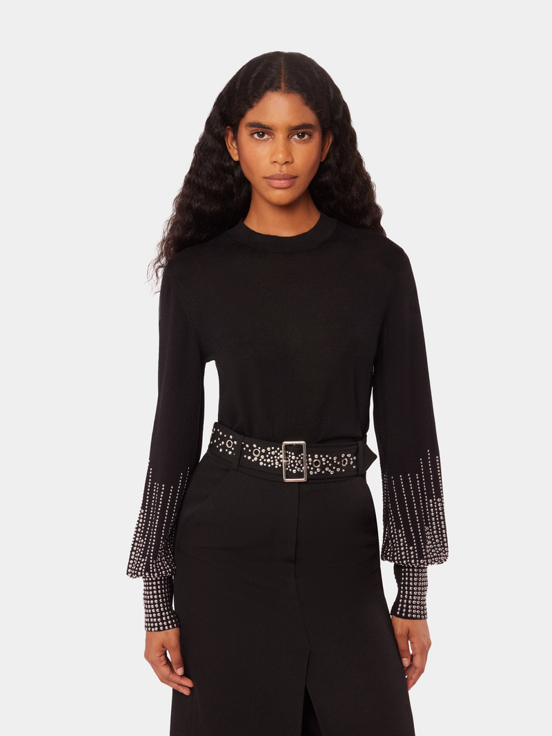 rabanne BLACK STUD-CUFFS WOOL JUMPER outlook