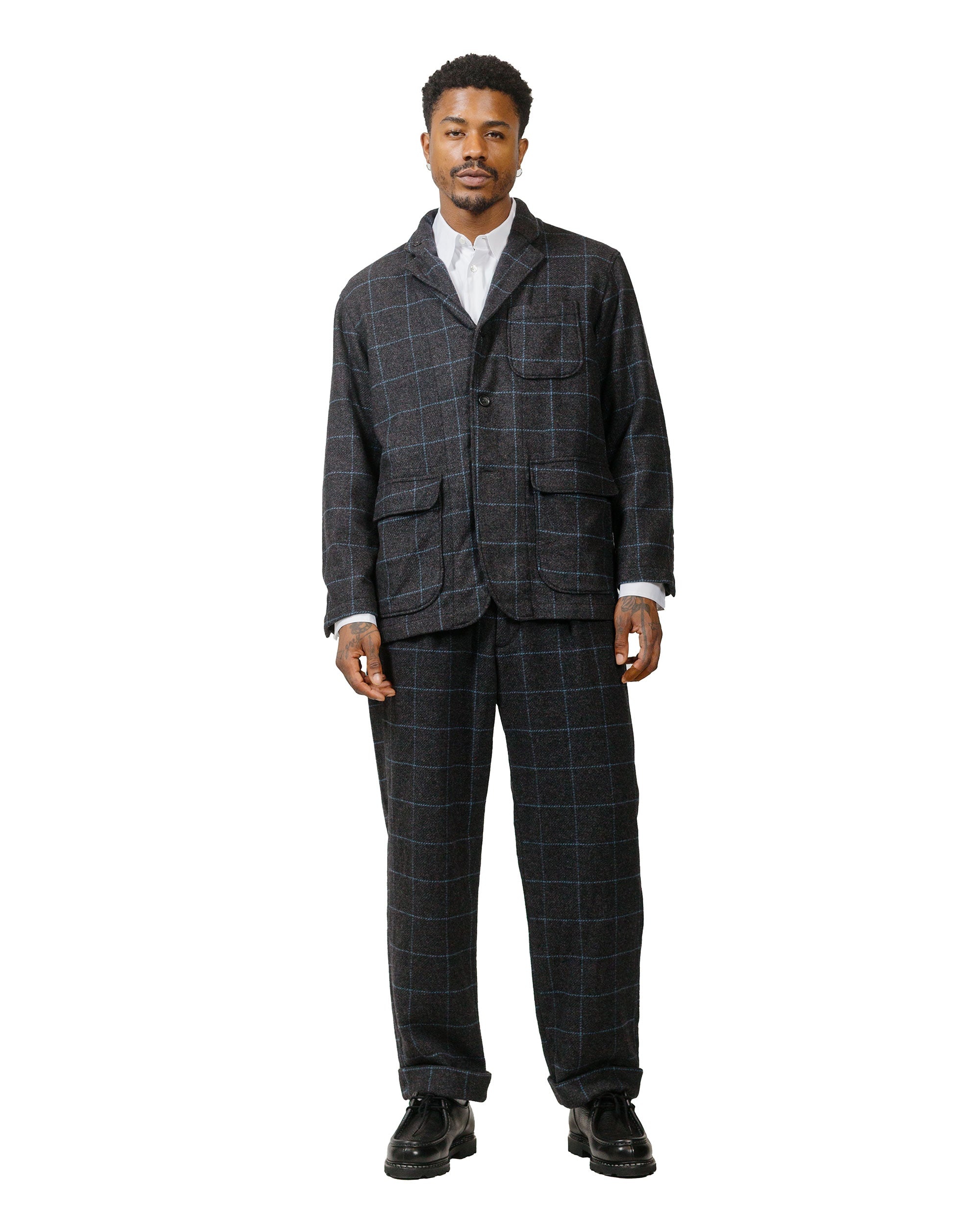 Carlyle Pant Charcoal/Light Blue Wool Poly Windowpane - 4