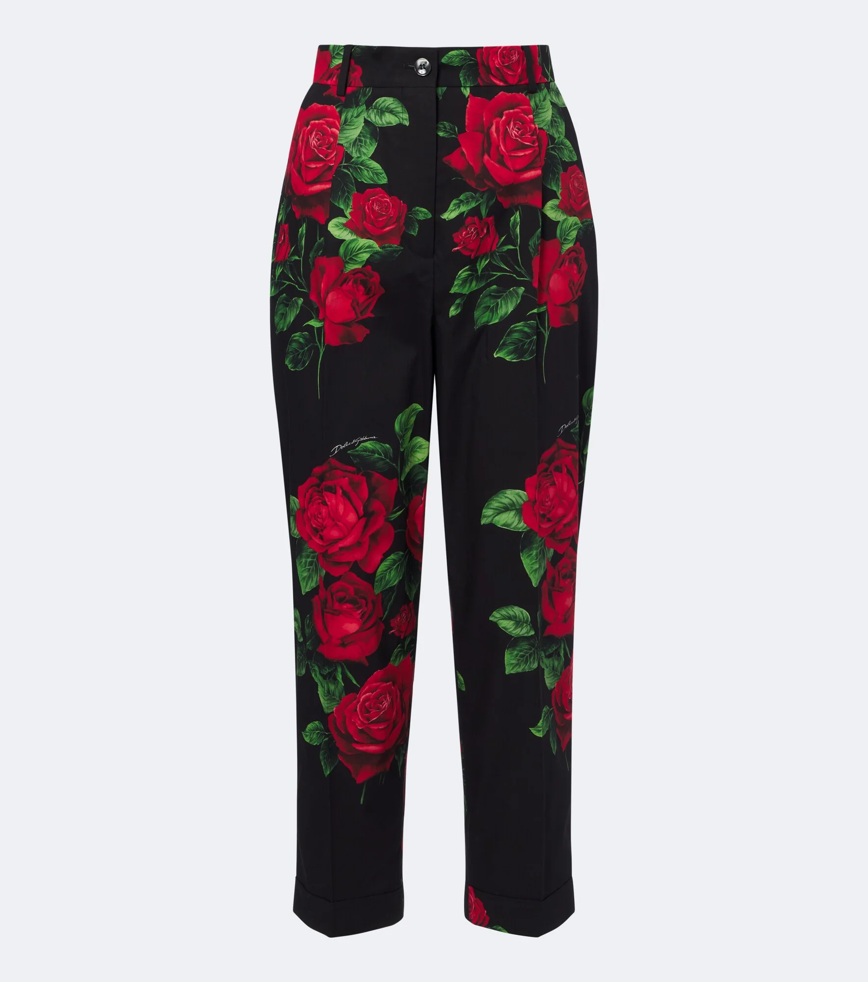 Floral cropped cotton straight pants - 1