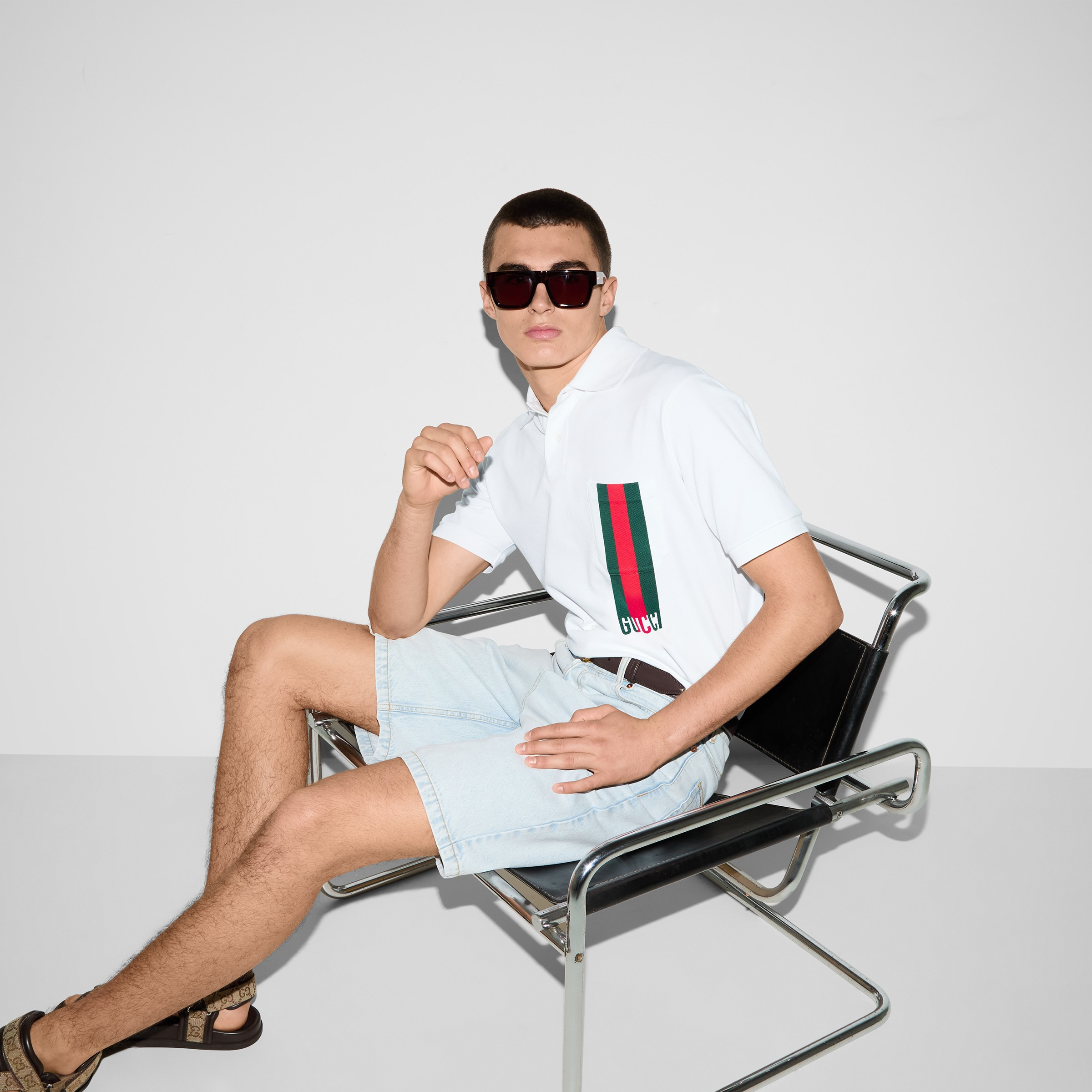 Cotton piquet polo shirt with print - 6