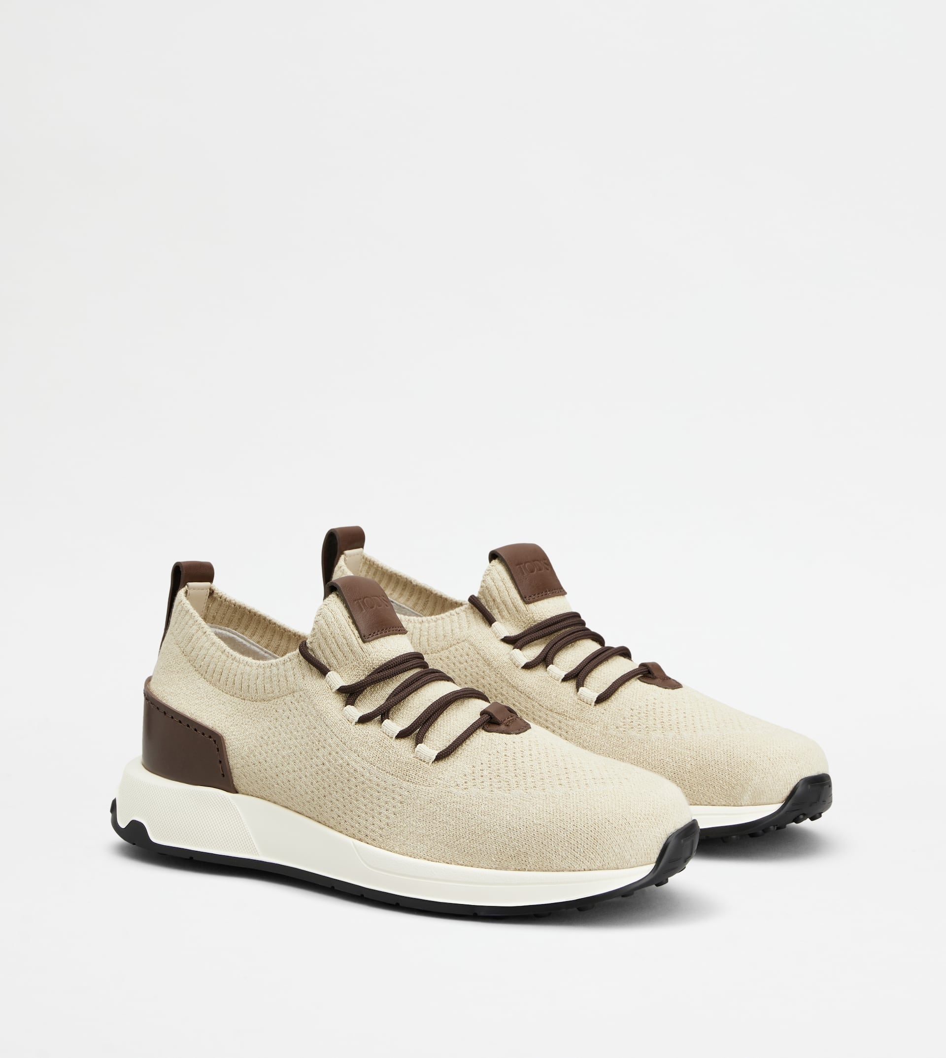 SOCK SNEAKERS IN TECHNICAL FABRIC AND LEATHER - OFF WHITE, BROWN - 2