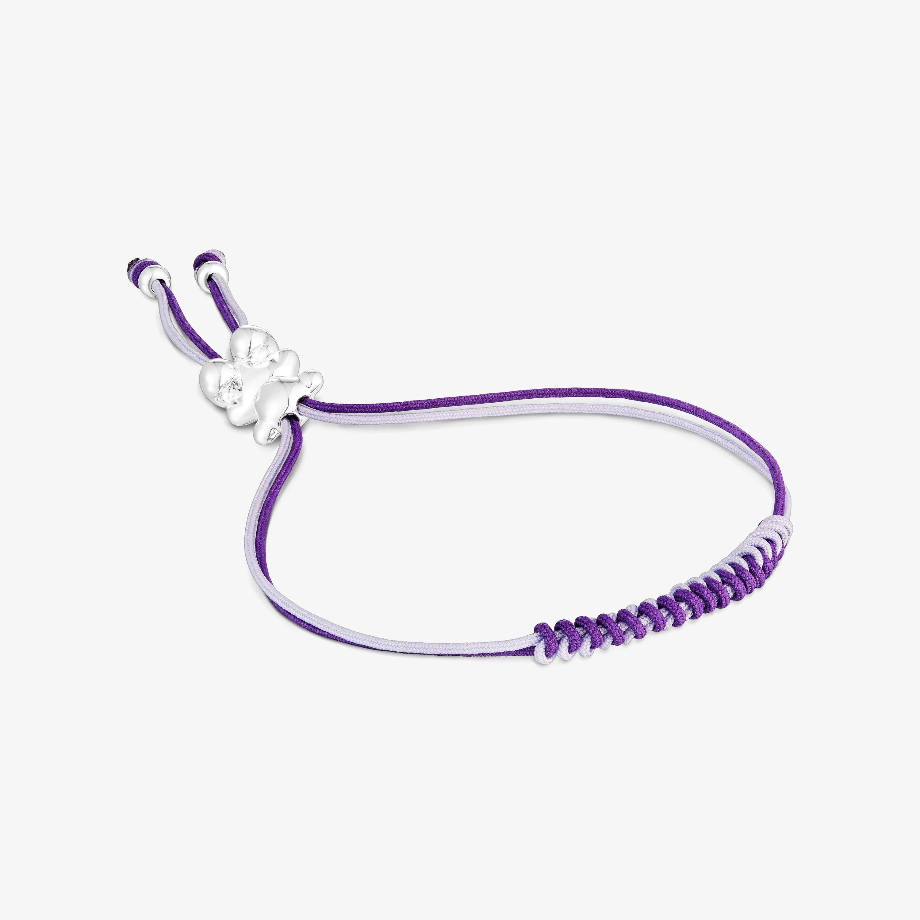 Bold Bear Bracelet with lilac and mauve cord and a silver bear - 1