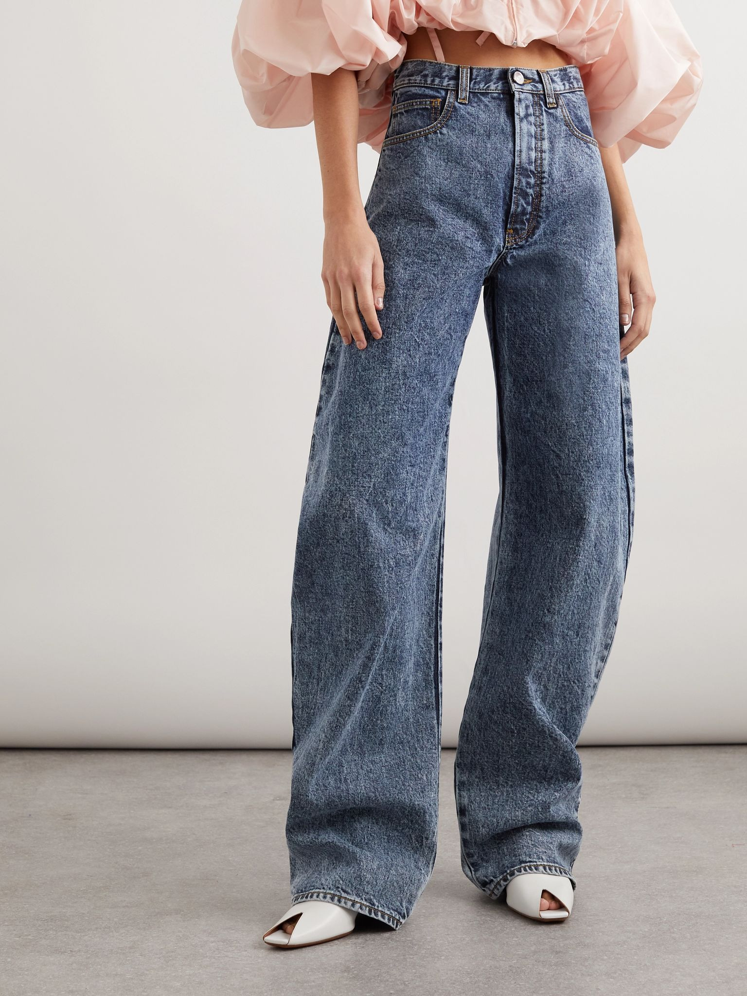 Acid-wash high-rise barrel-leg jeans Blue - 3