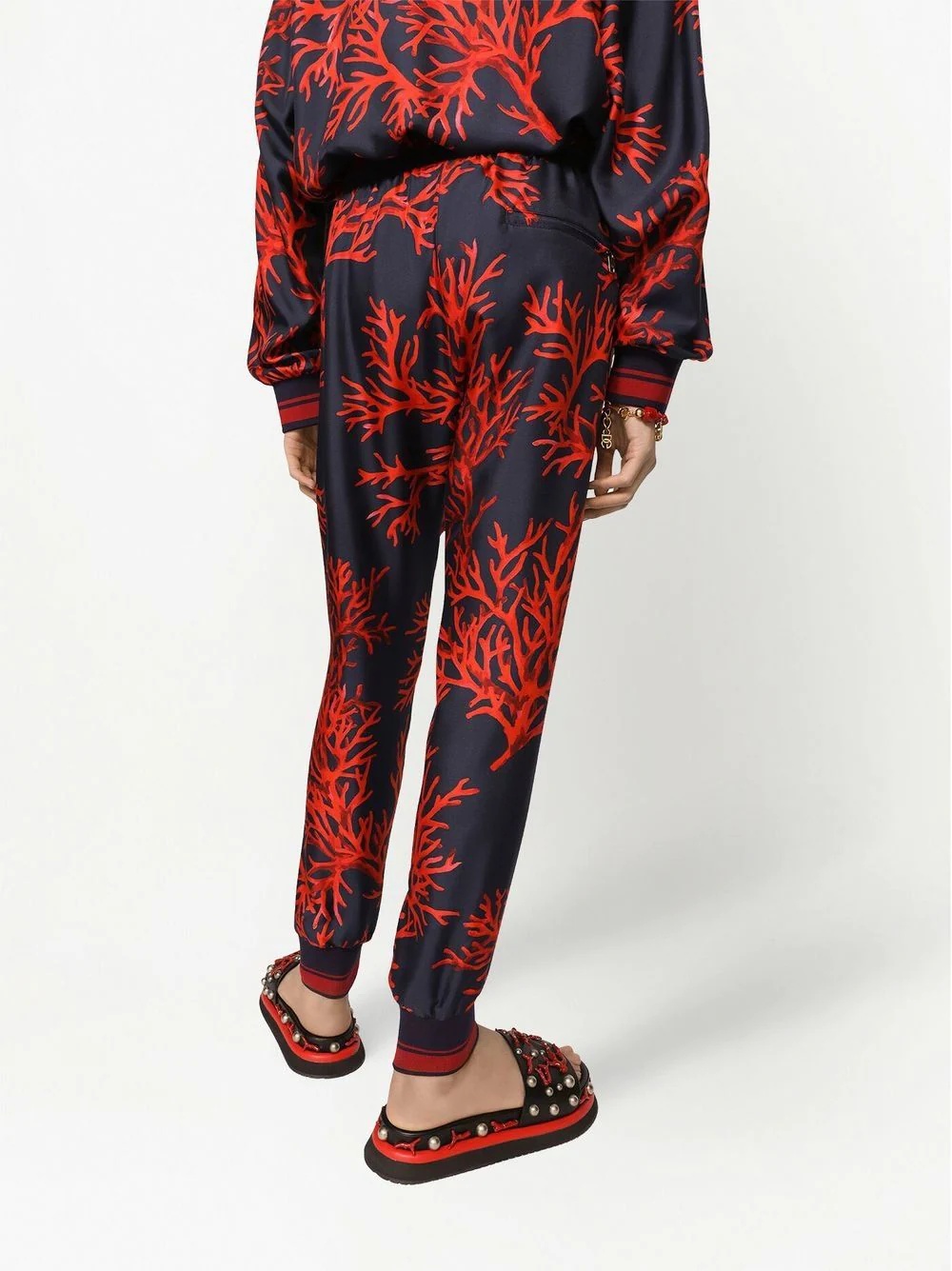 Coral-print silk trousers - 4