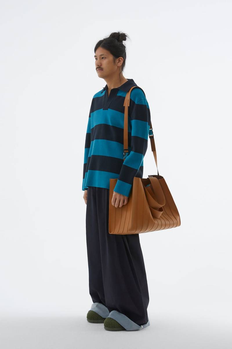 DARK BLUE STRIPED KNIT POLO 1