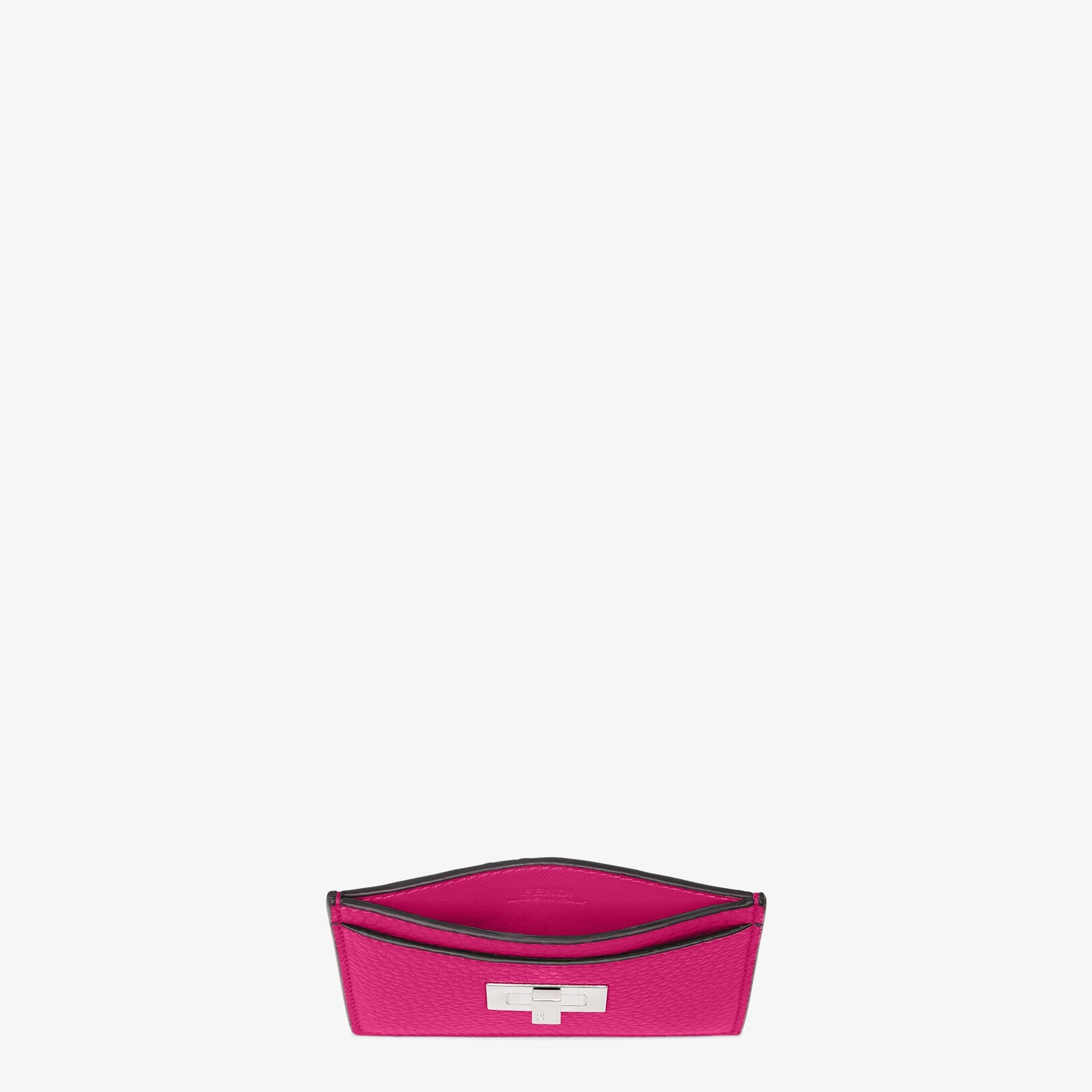 Peekaboo Selleria business card holder. Twist lock. Made of fuchsia Cuoio Romano leather. Palladium- - 3
