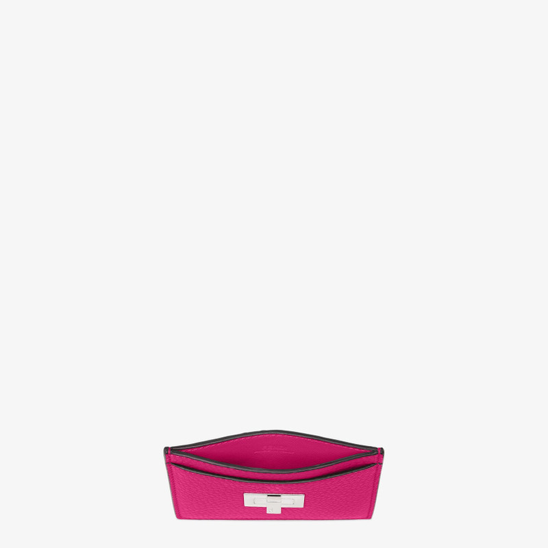 FENDI Peekaboo Selleria business card holder. Twist lock. Made of fuchsia Cuoio Romano leather. Palladium- outlook