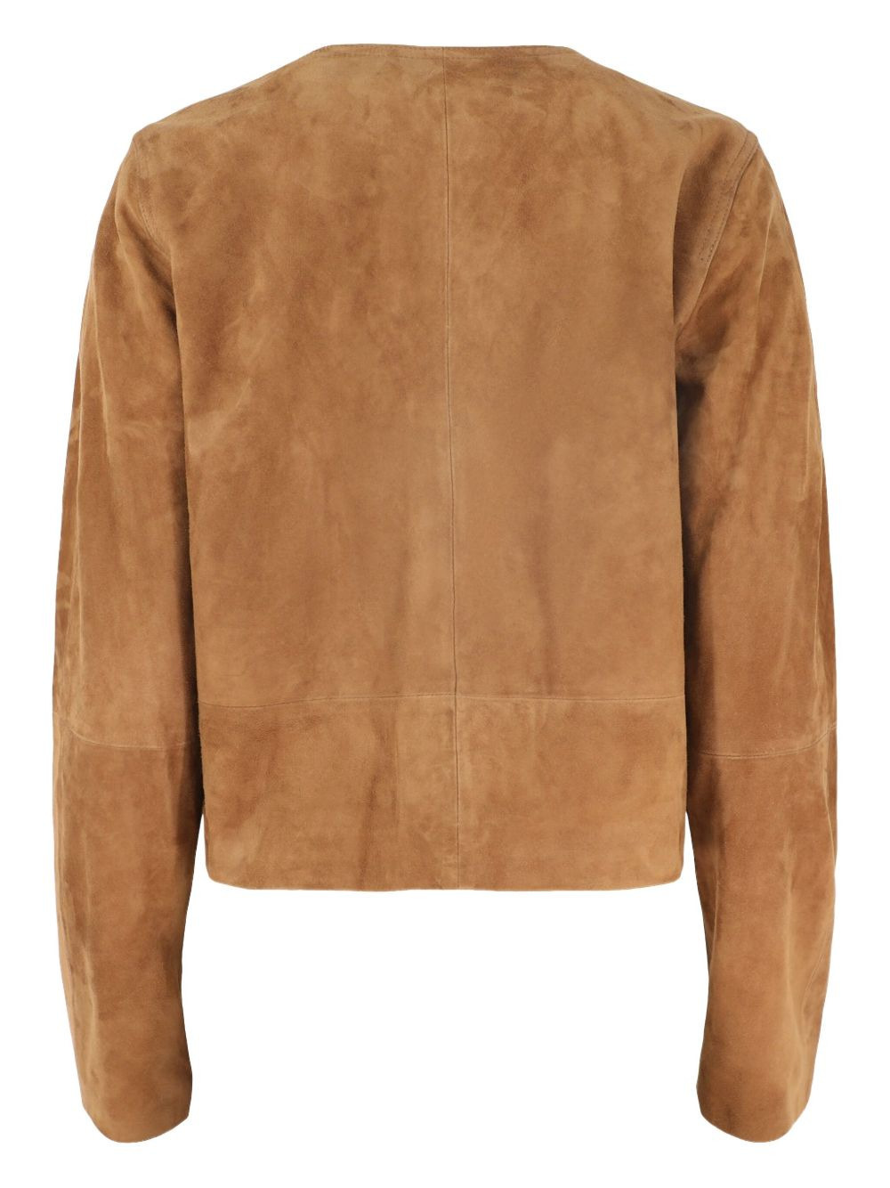 suede collarless jacket - 2
