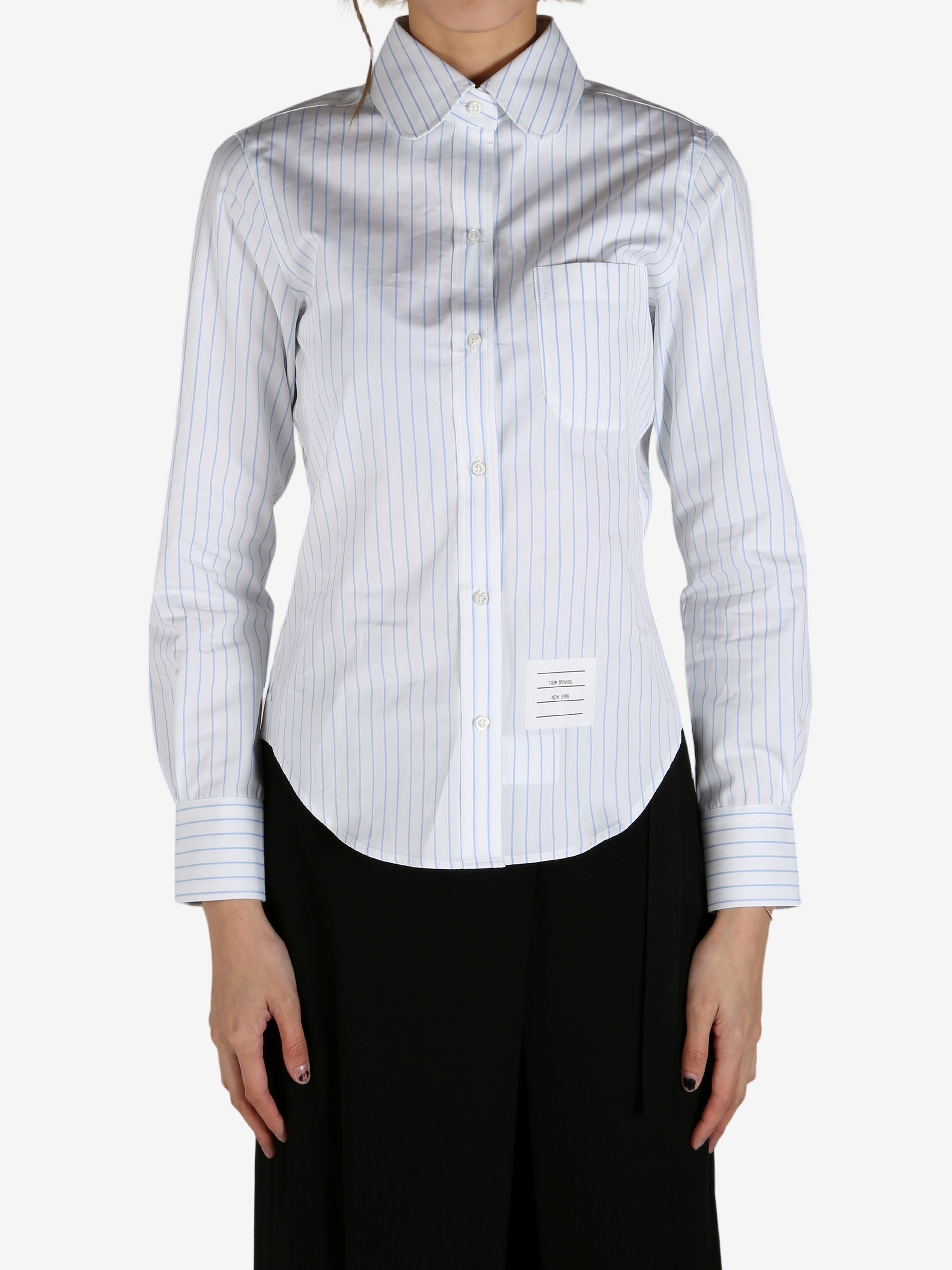 THOM BROWNE - Women Classic Long Sleeve Round Collar Shirt - 1