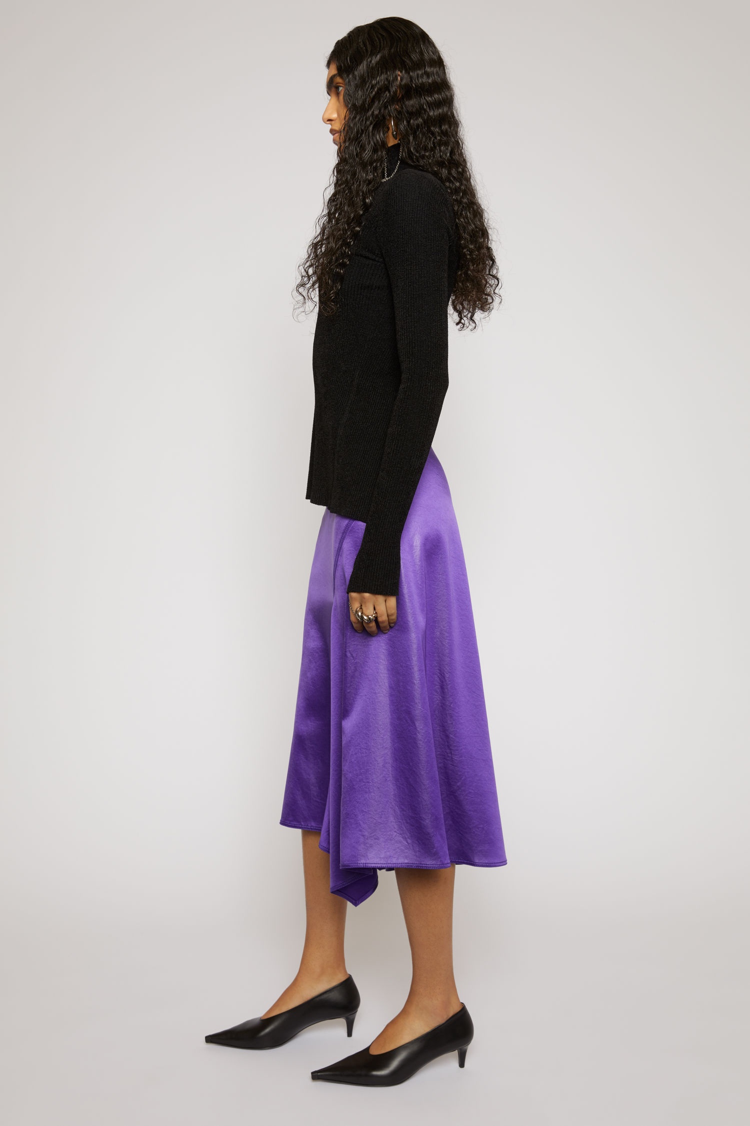 Bias-cut satin skirt electric purple - 3