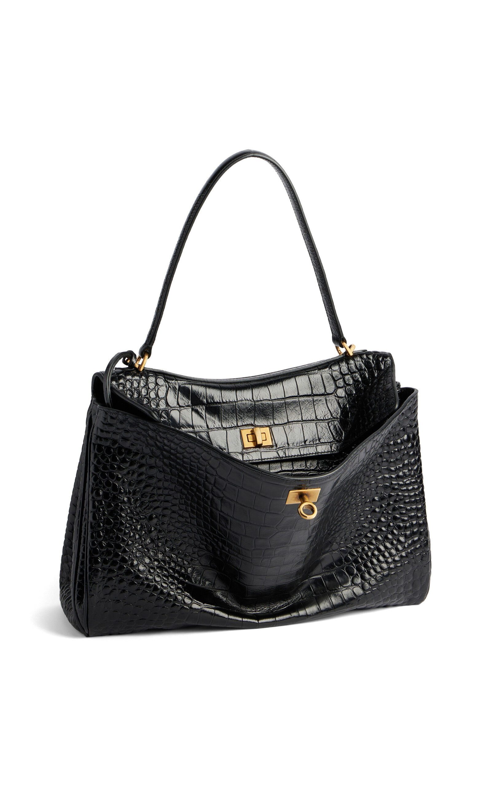 Rodeo Medium Croc-Effect Leather Top Handle Bag black - 3