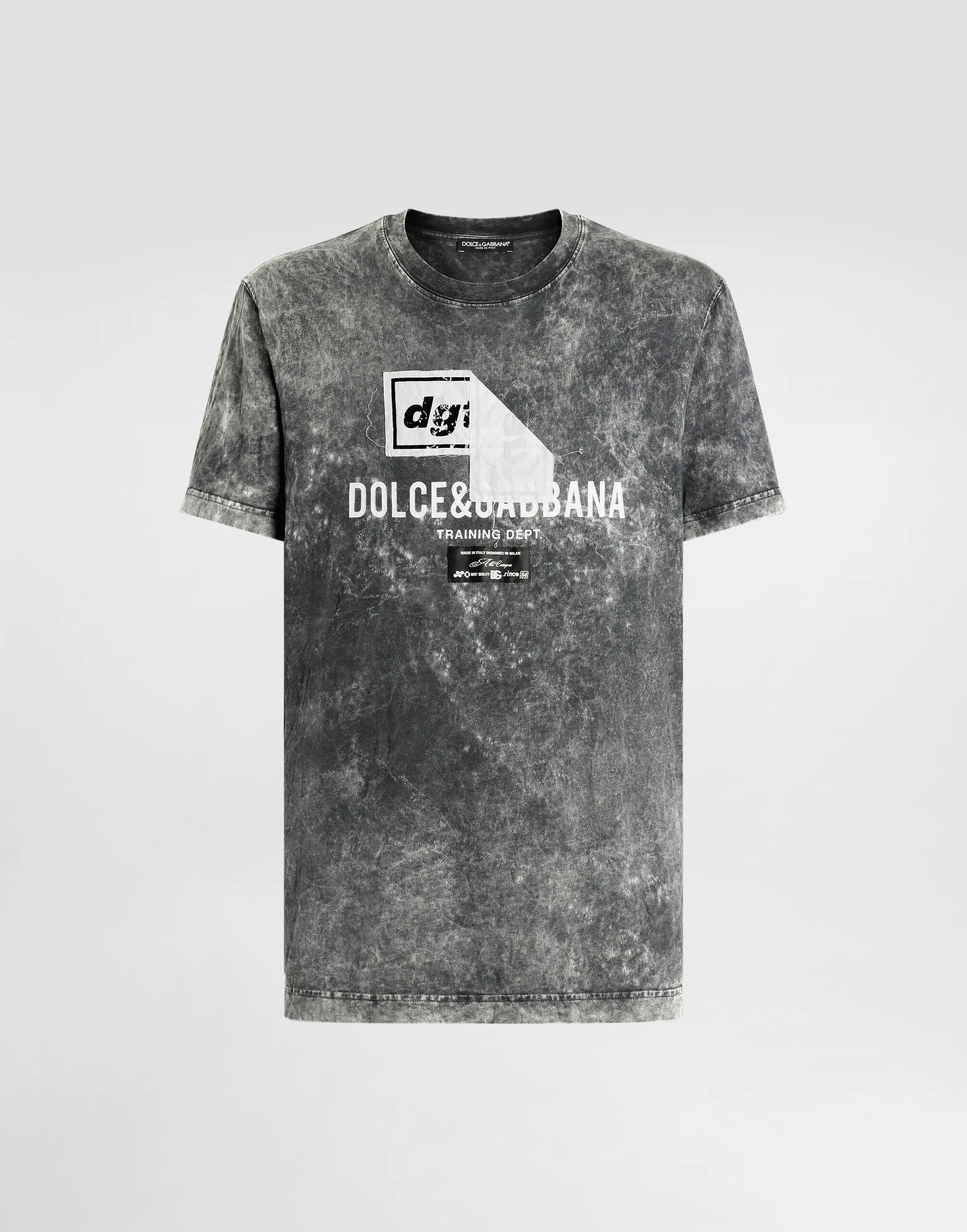 Marble-effect cotton t-shirt with print - 1