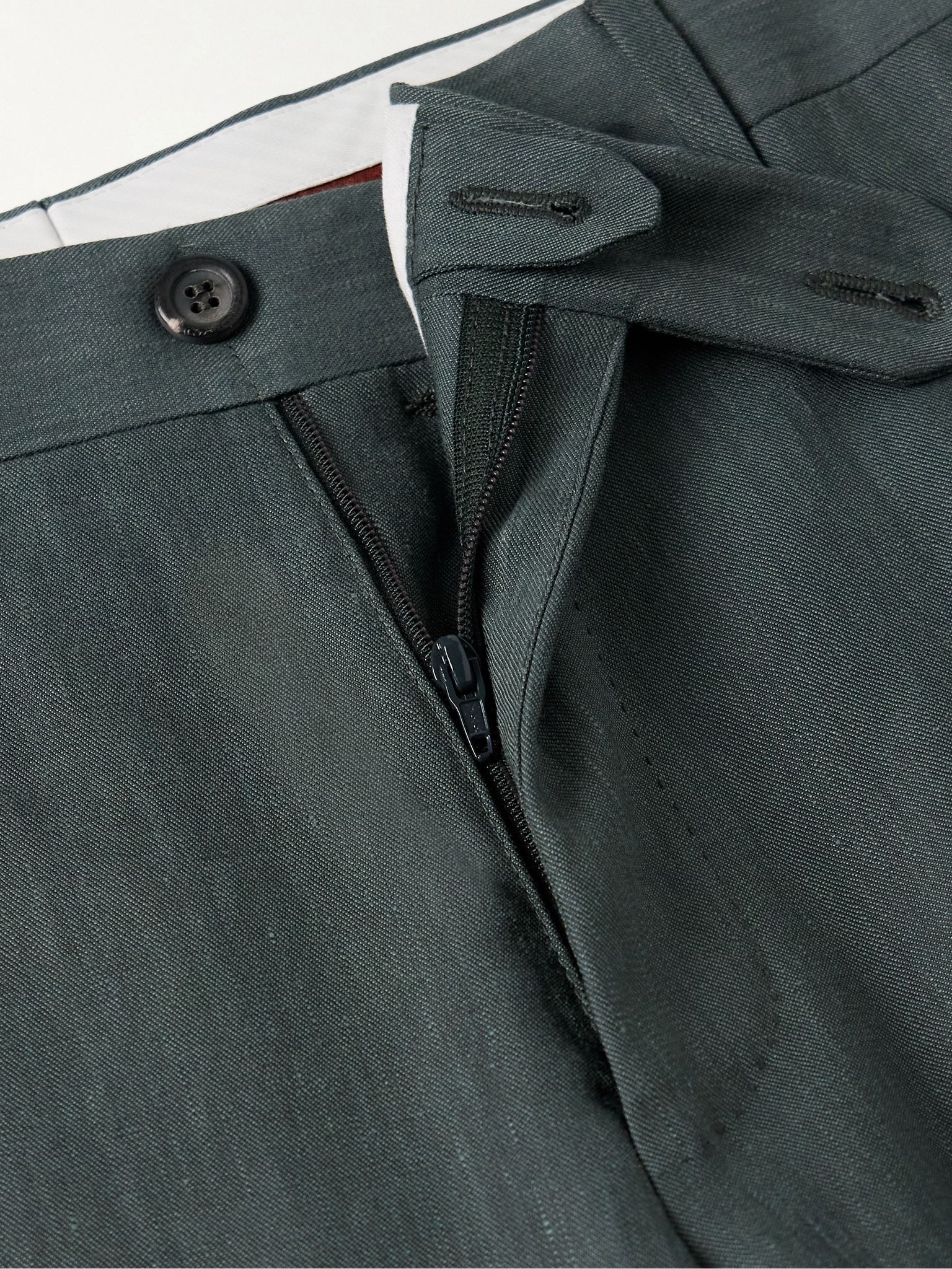 Slim-Fit Linen and Wool-Blend Suit Trousers Petrol - 6