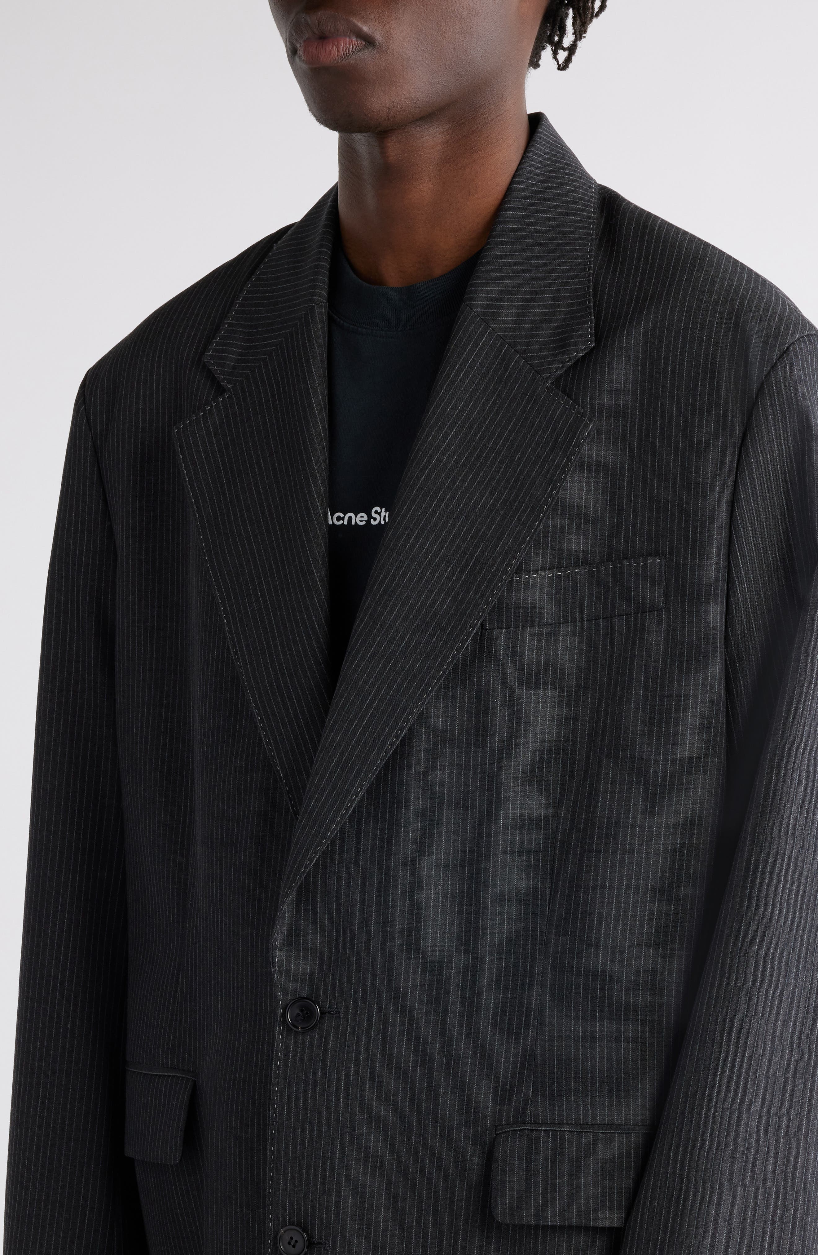 Acne Studios Pinstripe Relaxed Fit Blazer in Anthracite Grey at Nordstrom - 5