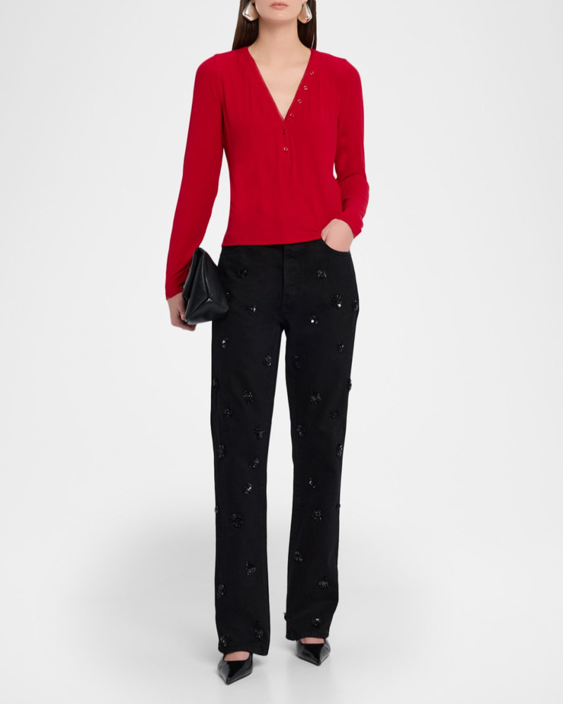 FRAME The Mesh Trim Ribbed Henley Top outlook