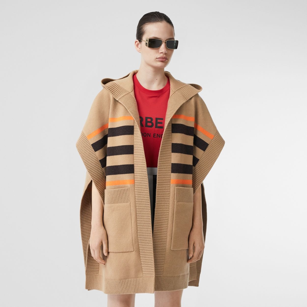 Monogram Motif Intarsia Wool Cashmere Blend Cape - 7