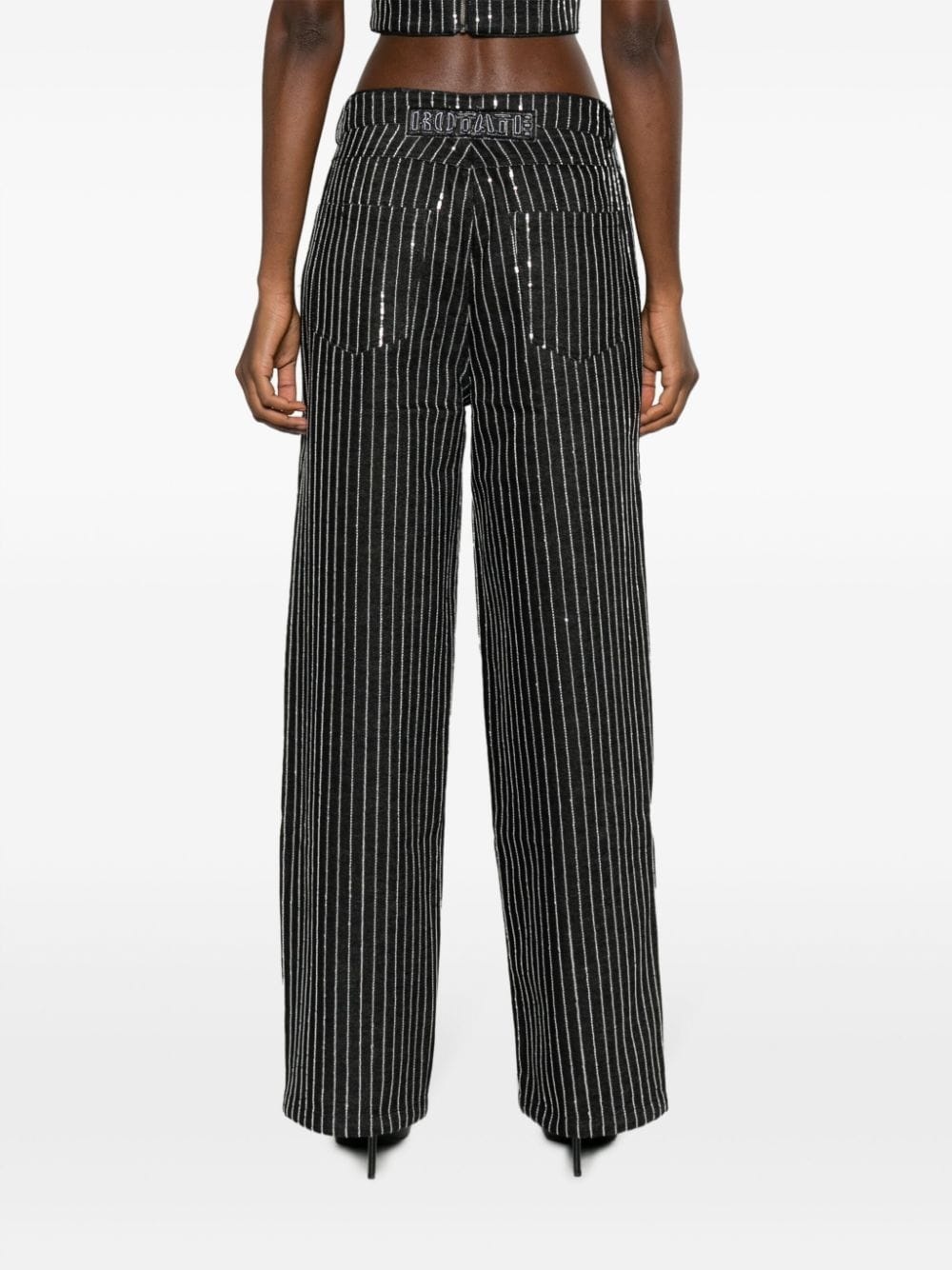 sequinned striped wide-leg trousers - 4
