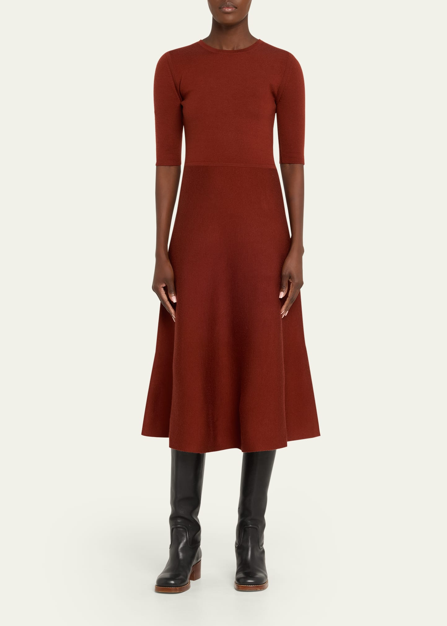 Seymore Wool-Cashmere Short-Sleeve Midi Dress - 2