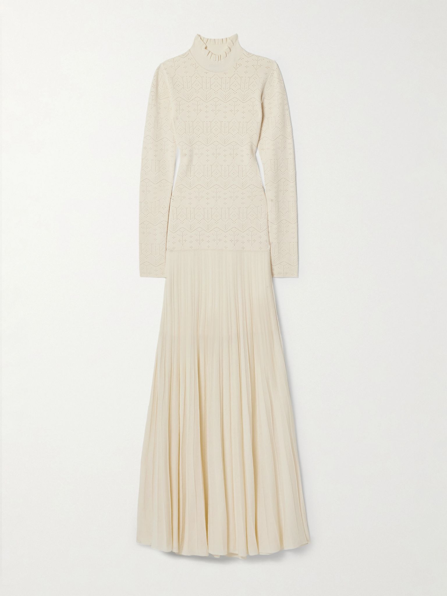 Gisole paneled pointelle-knit turtleneck maxi dress Ecru - 1