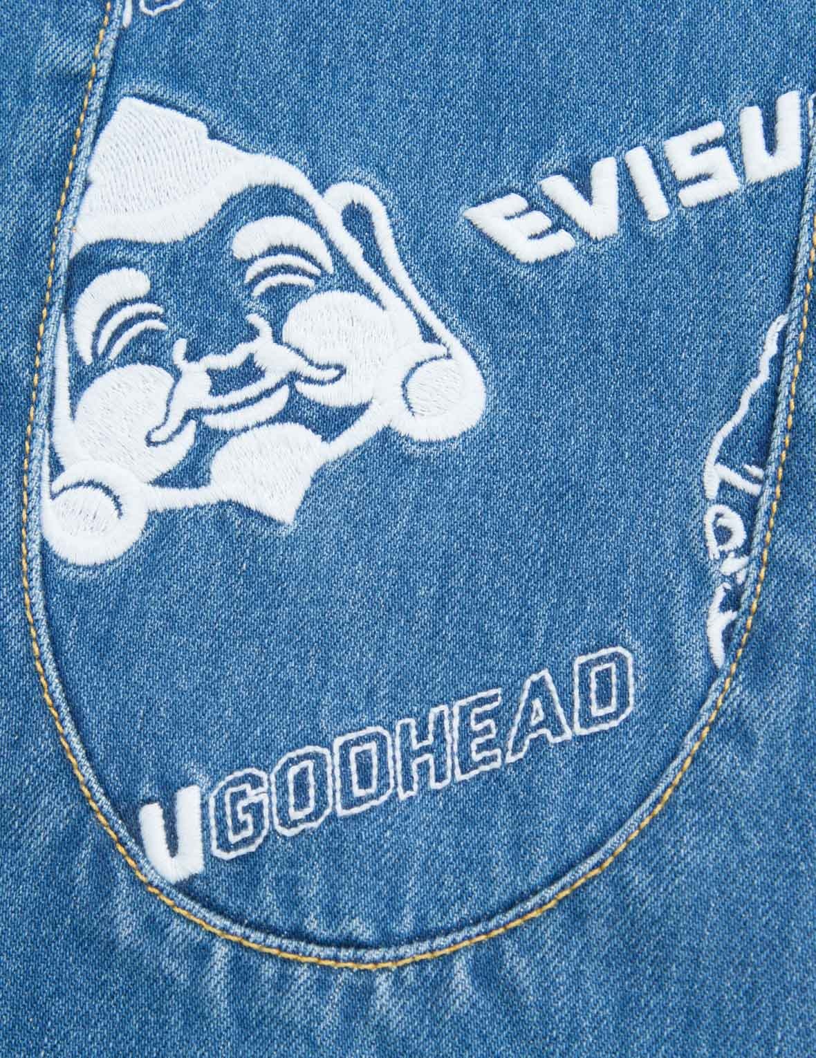 GODHEAD AND LOGO EMBROIDERY DAICOCK INSERT DENIM JOGGER PANTS - 13