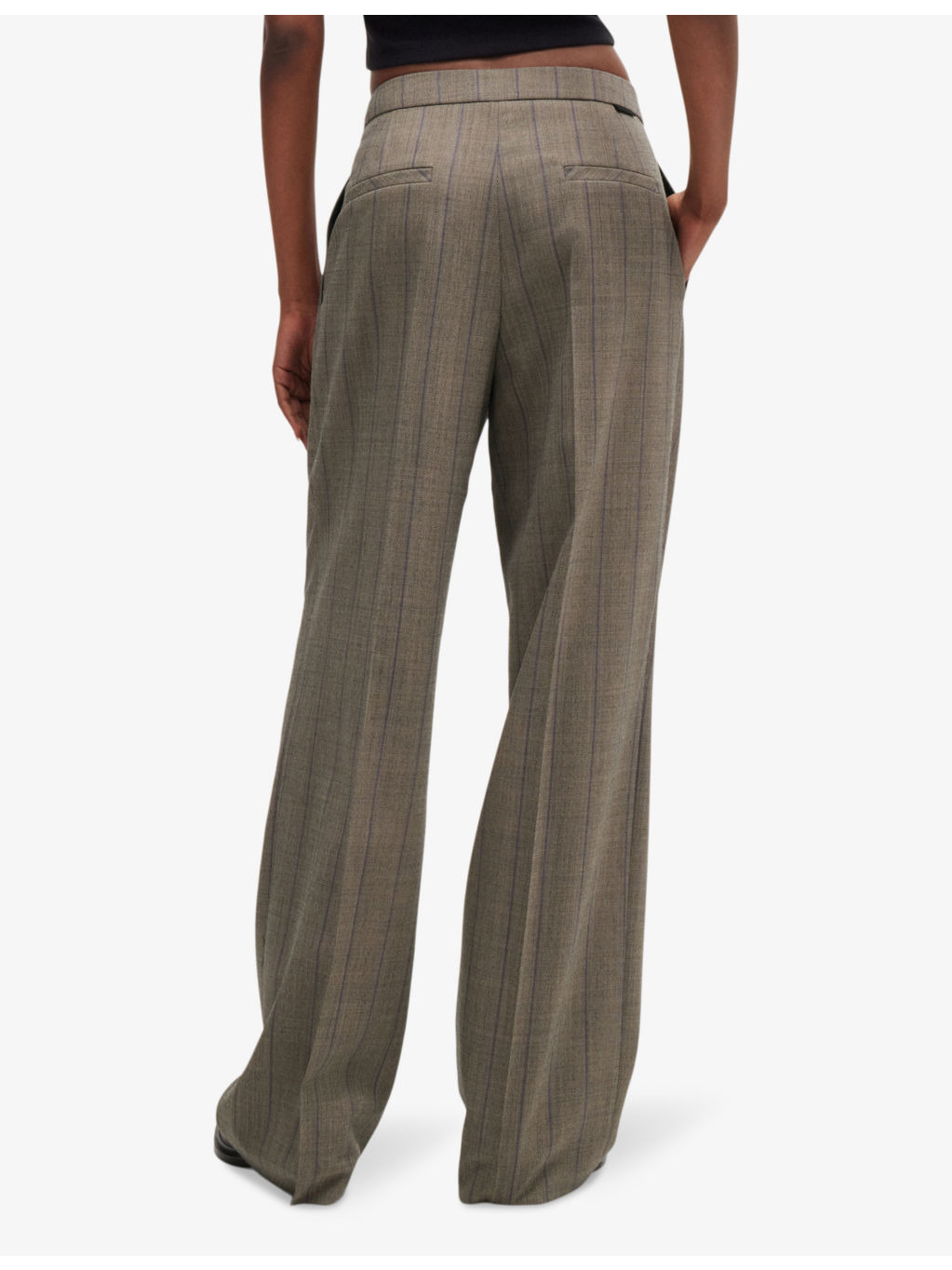 Wide-leg high-rise checked stretch wool-blend trousers - 4