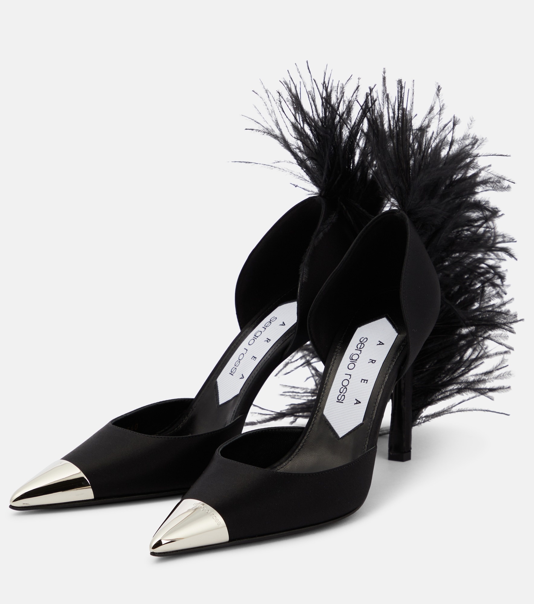 x Sergio Rossi Amazona feather-trimmed denim pumps - 5