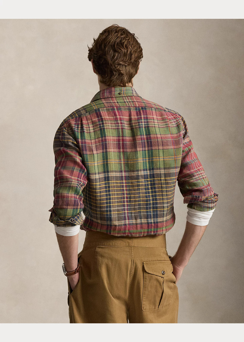 Classic Fit Plaid Linen Popover Shirt 4