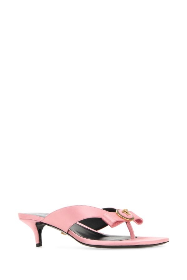 Pink satin Gianni Ribbon thong mules - 2