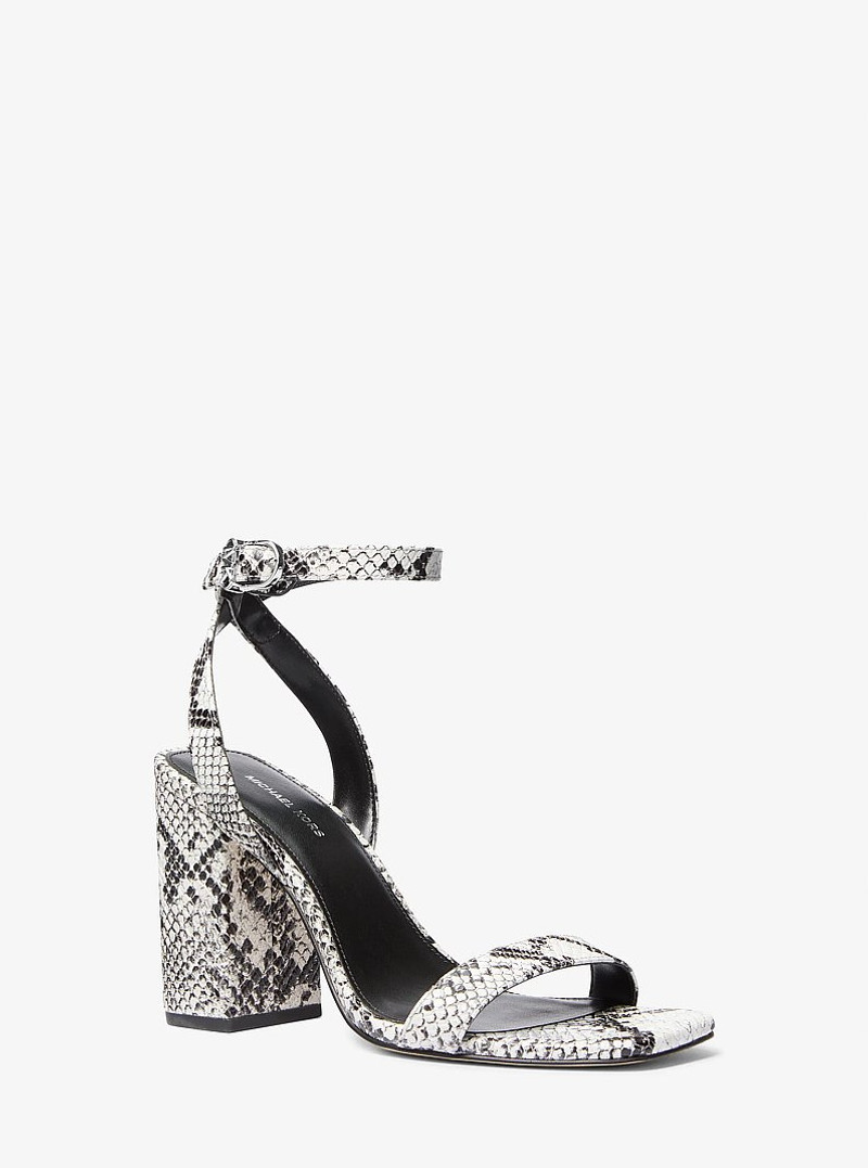 Merriam Snake Embossed Leather Block Heel Sandal 1