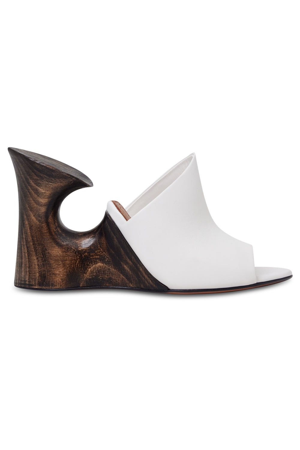 LA SCULPTURE CALFSKIN AND WOOD 100MM MULE | WHITE - 2