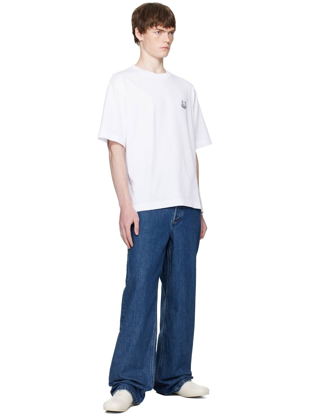 White Bold Fox Head Patch Comfort T-shirt - 4