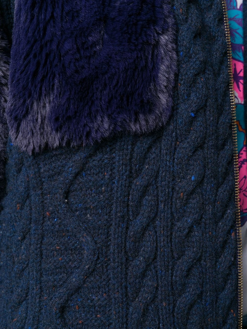 cable-knit faux-fur cardigan 5