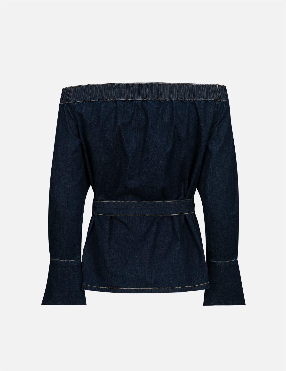 LOGO EMBROIDERY OFF-SHOULDER DENIM BLOUSE - 2