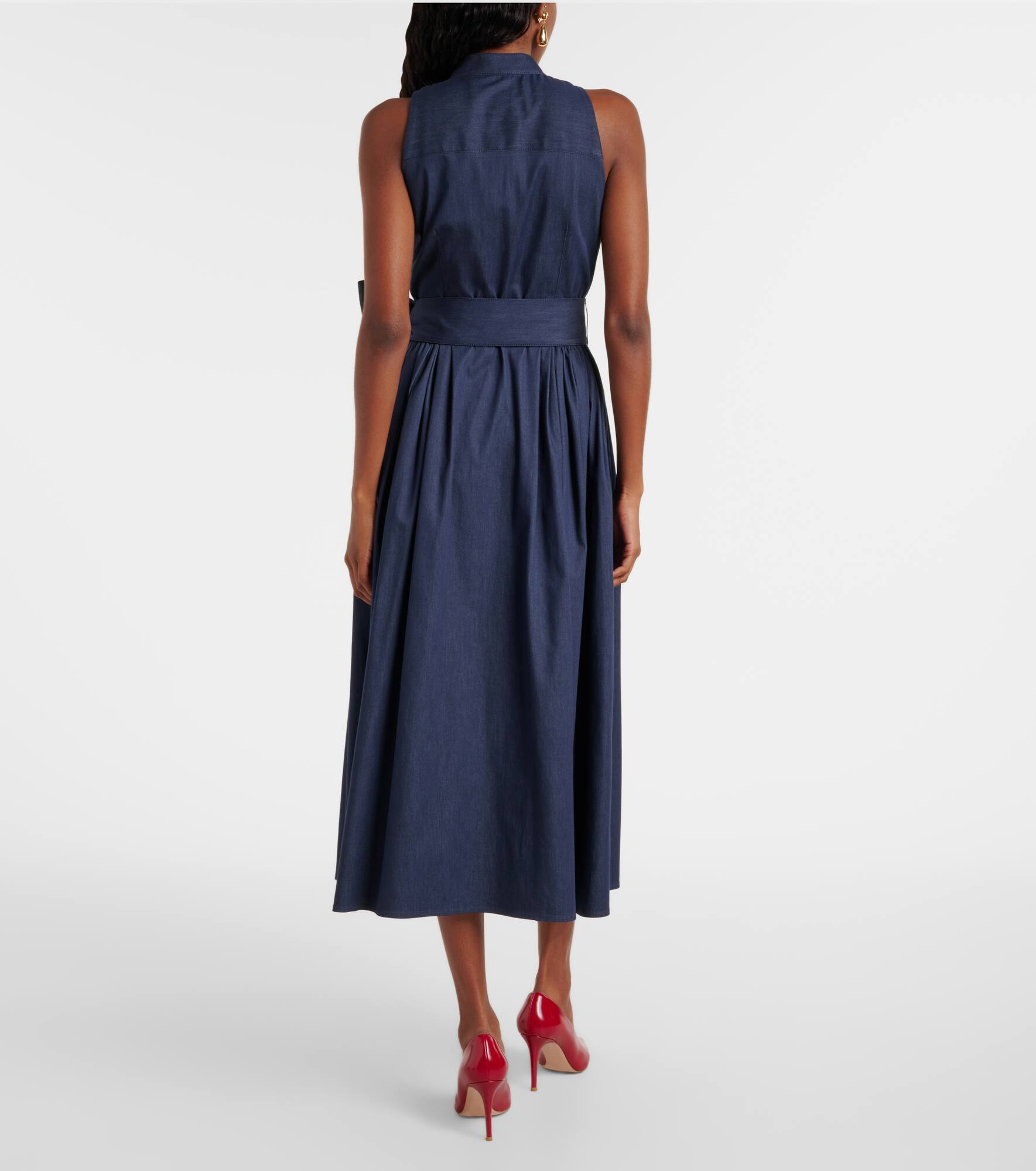 Gathered cotton-blend midi dress - 3
