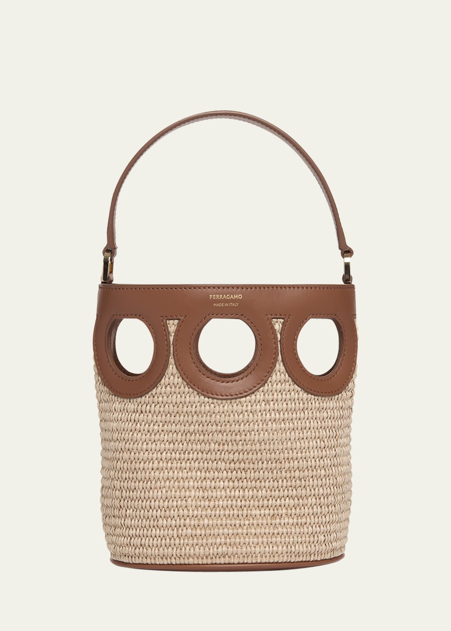 Frame Cutout Raffia Bucket Bag - 1