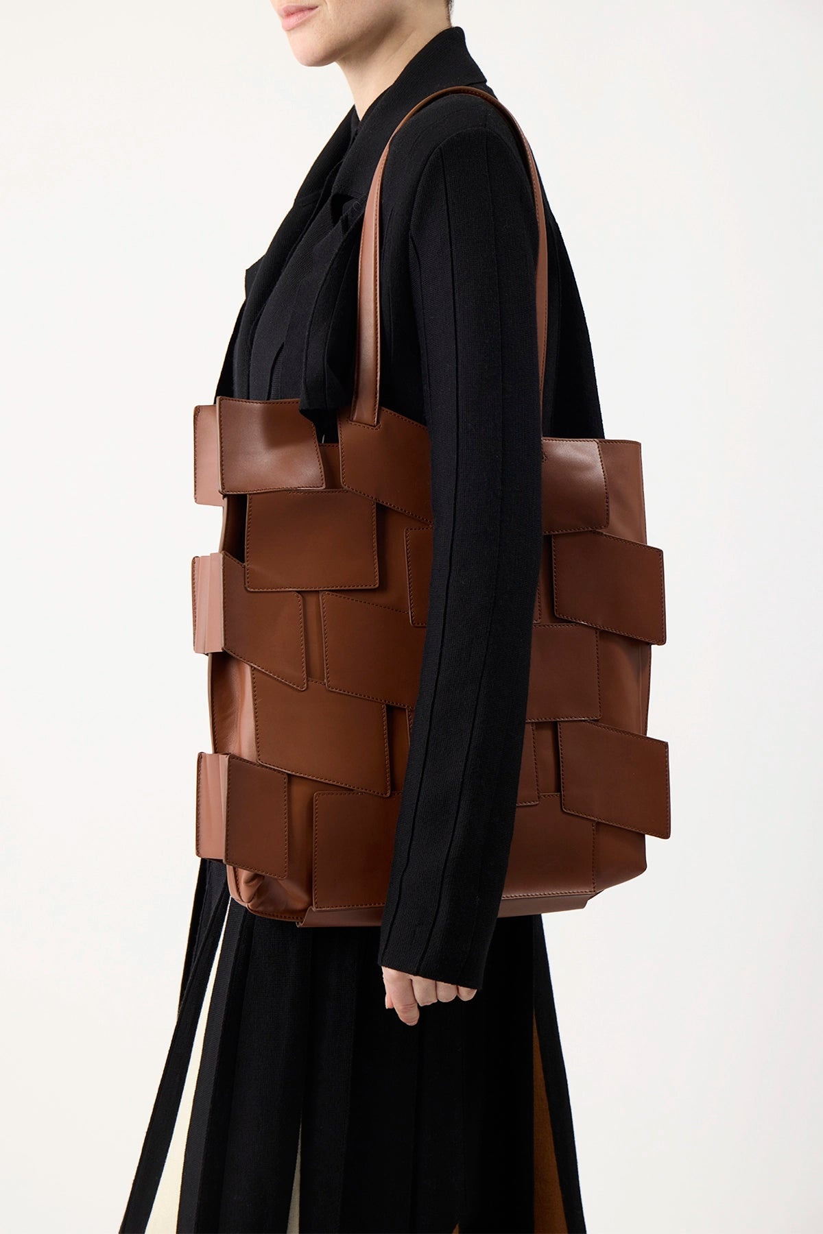 Laquered Patchwork Tote Bag in Cognac Leather - 5