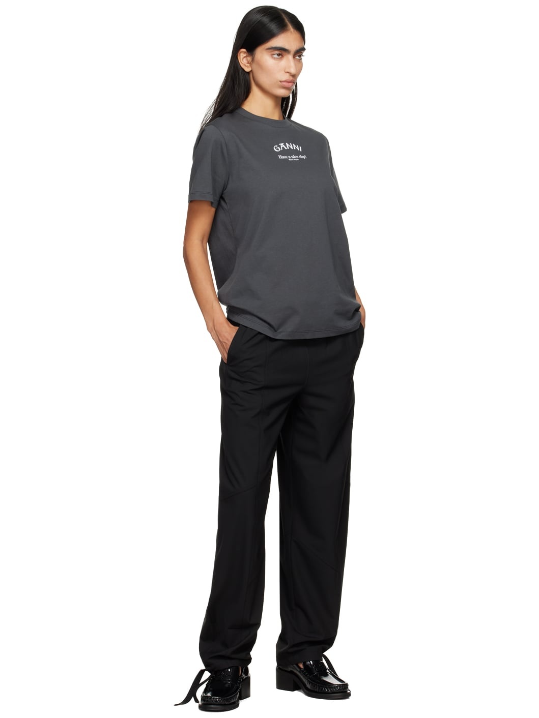 Black Drapey Melange Trousers - 4