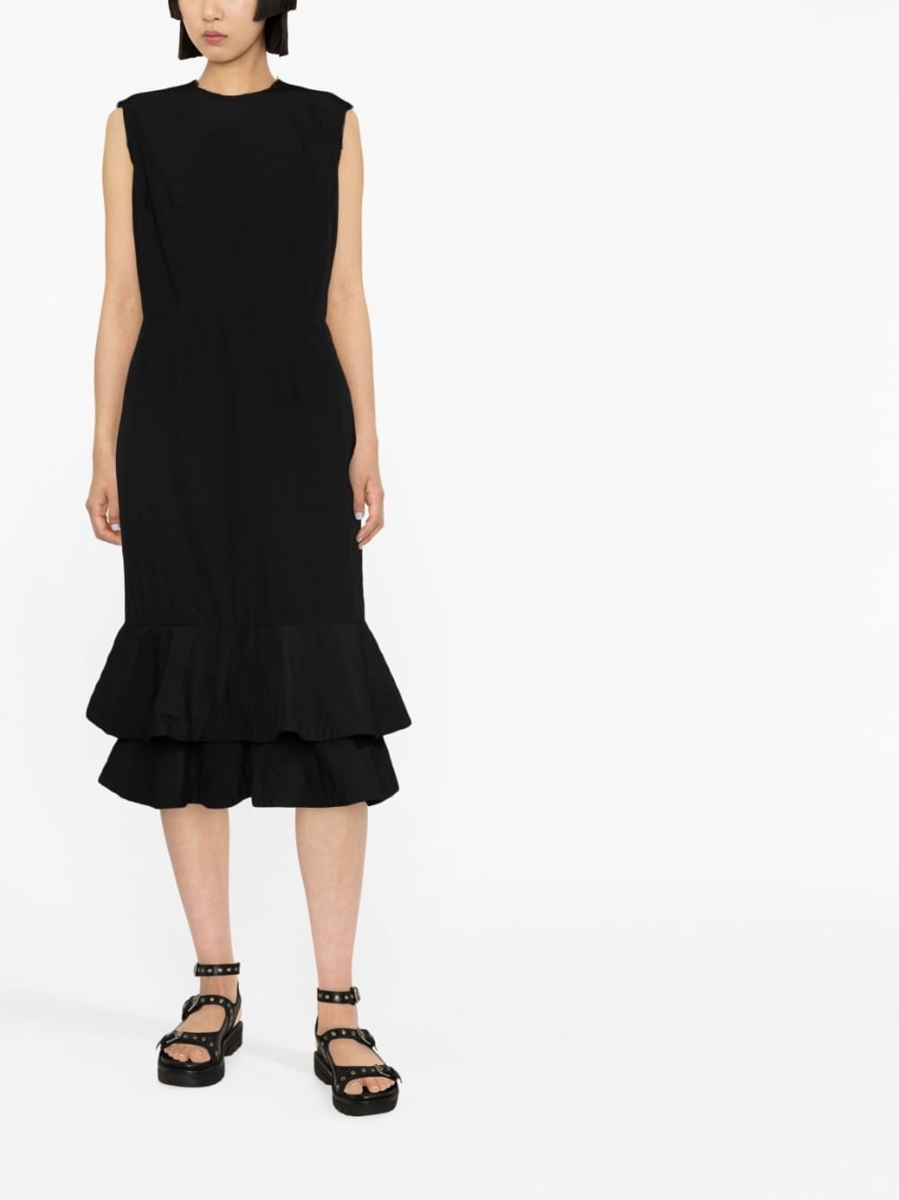 sleeveless ruffle-trim midi dress - 2