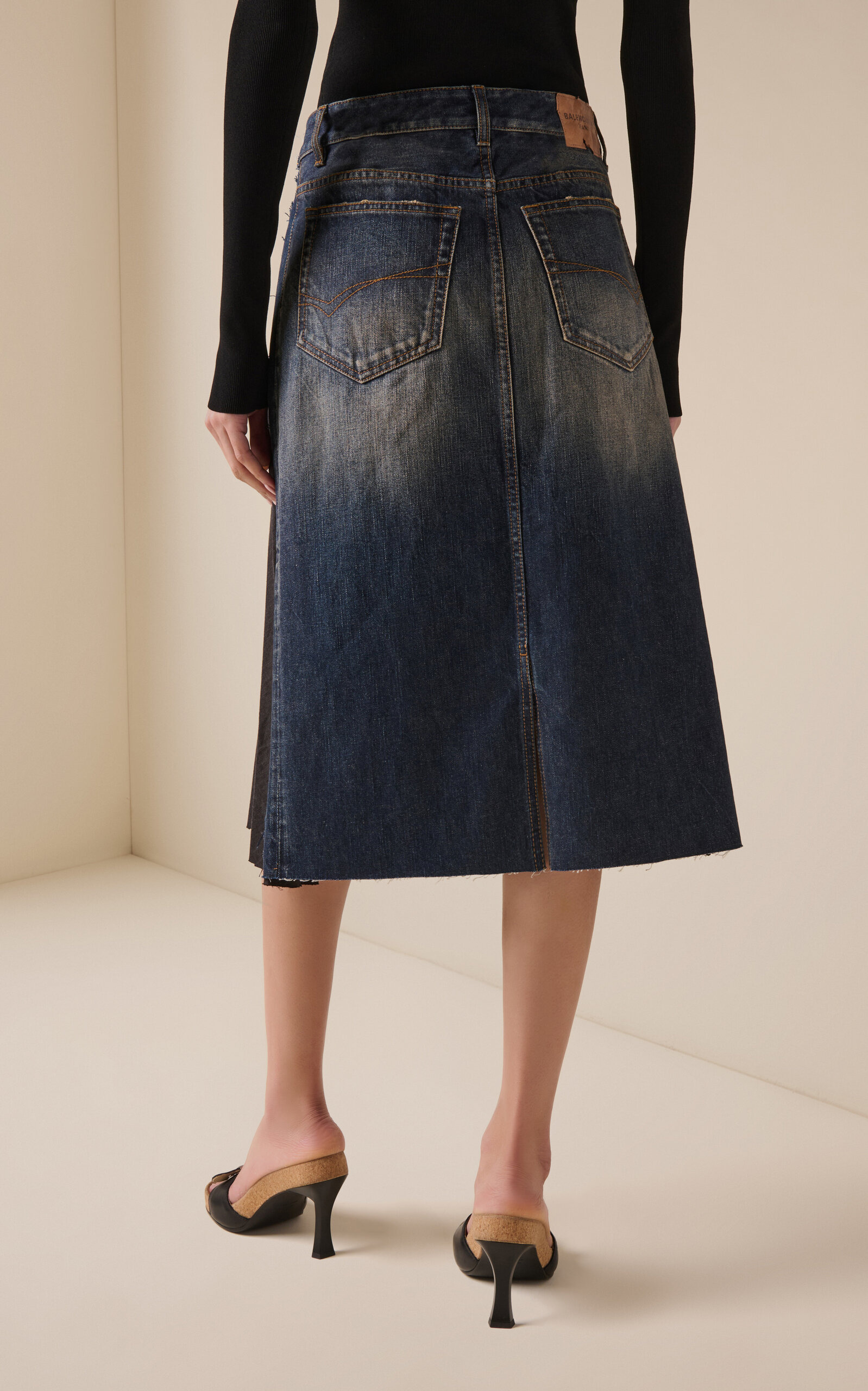Hybrid Pleated Wool-Ramie Midi Skirt black - 4