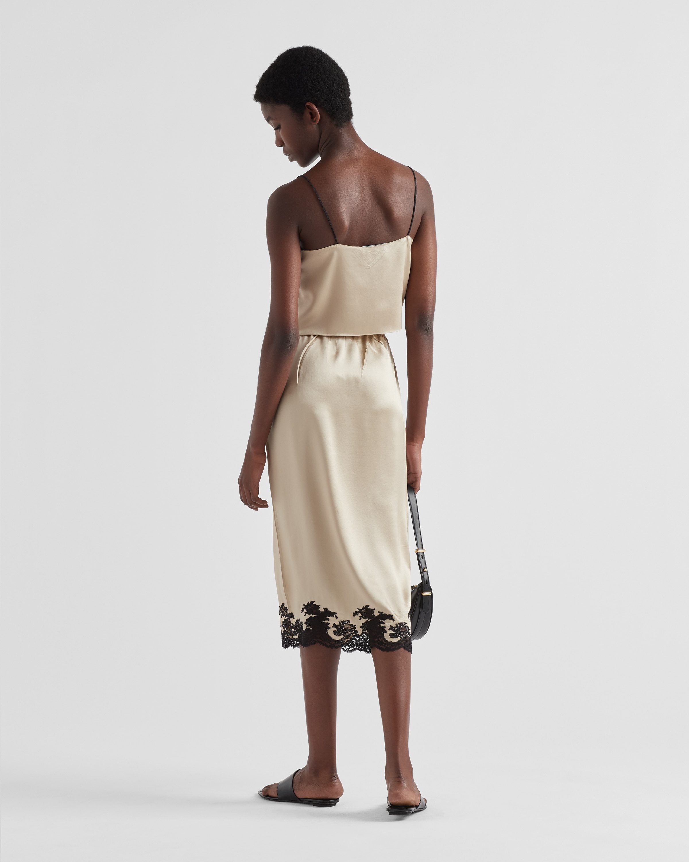 Satin crepe and lace midi-skirt - 5