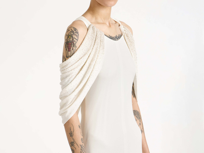 WOMENS BEADED SLEEVE MIDI DRESS IN IVORY 6