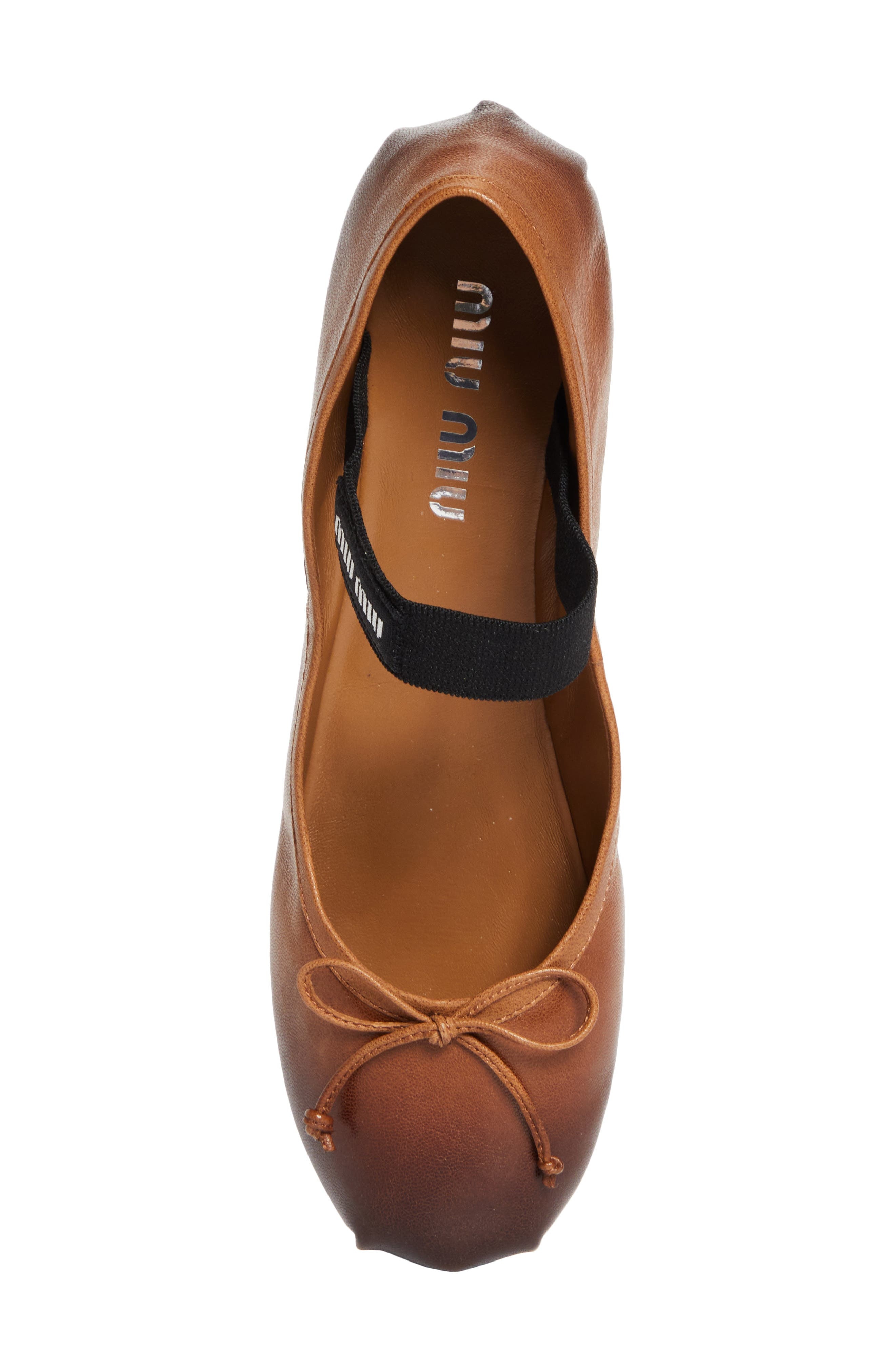 Miu Miu Ballerina Logo Band Flat in Caramel at Nordstrom - 5