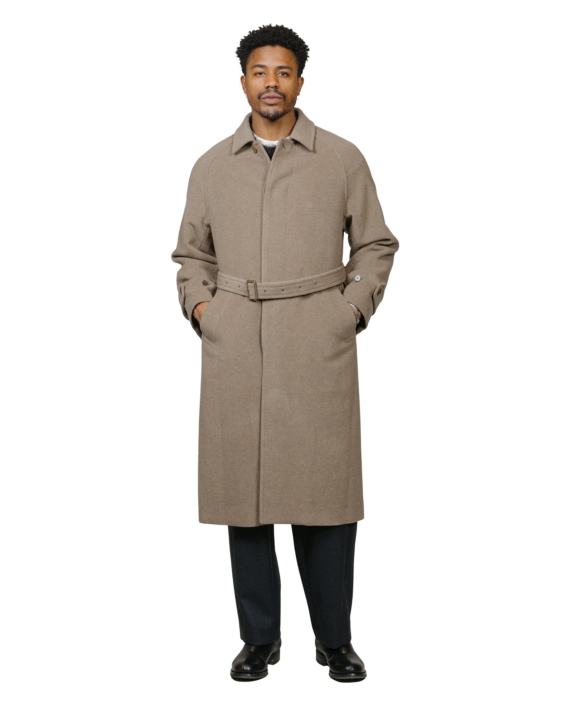Super Fine Wool Mosser Soutien Collar Coat Khaki Beige - 2
