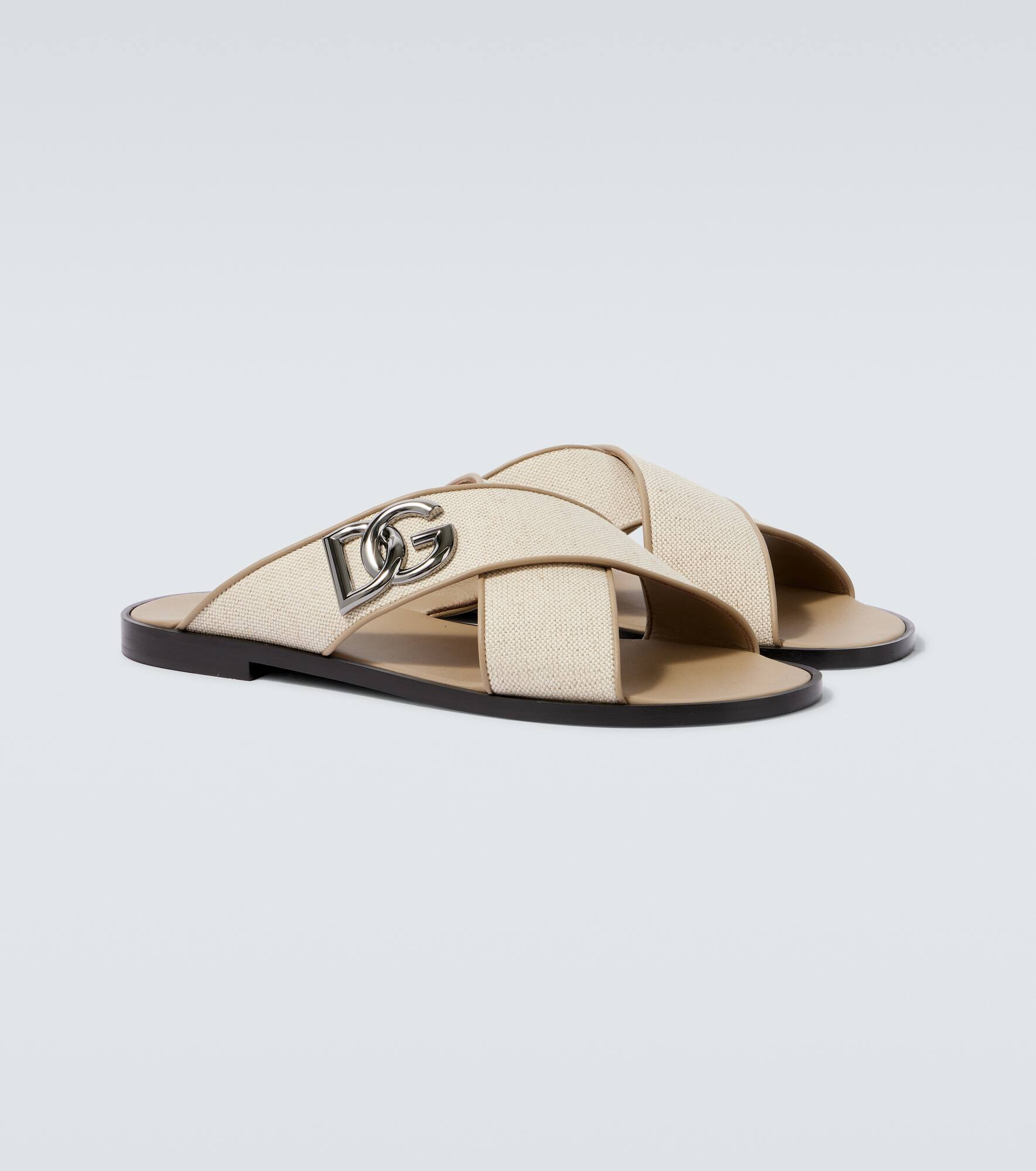 DG leather-trimmed canvas slides - 5