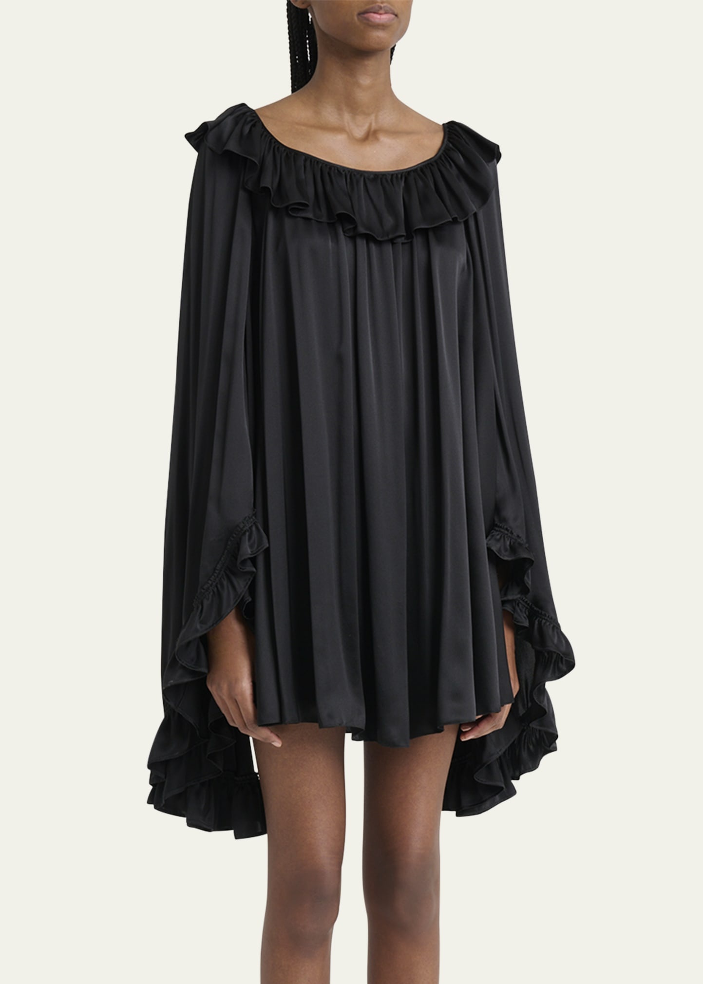 Silk Satin Ruffle Mini Dress - 4